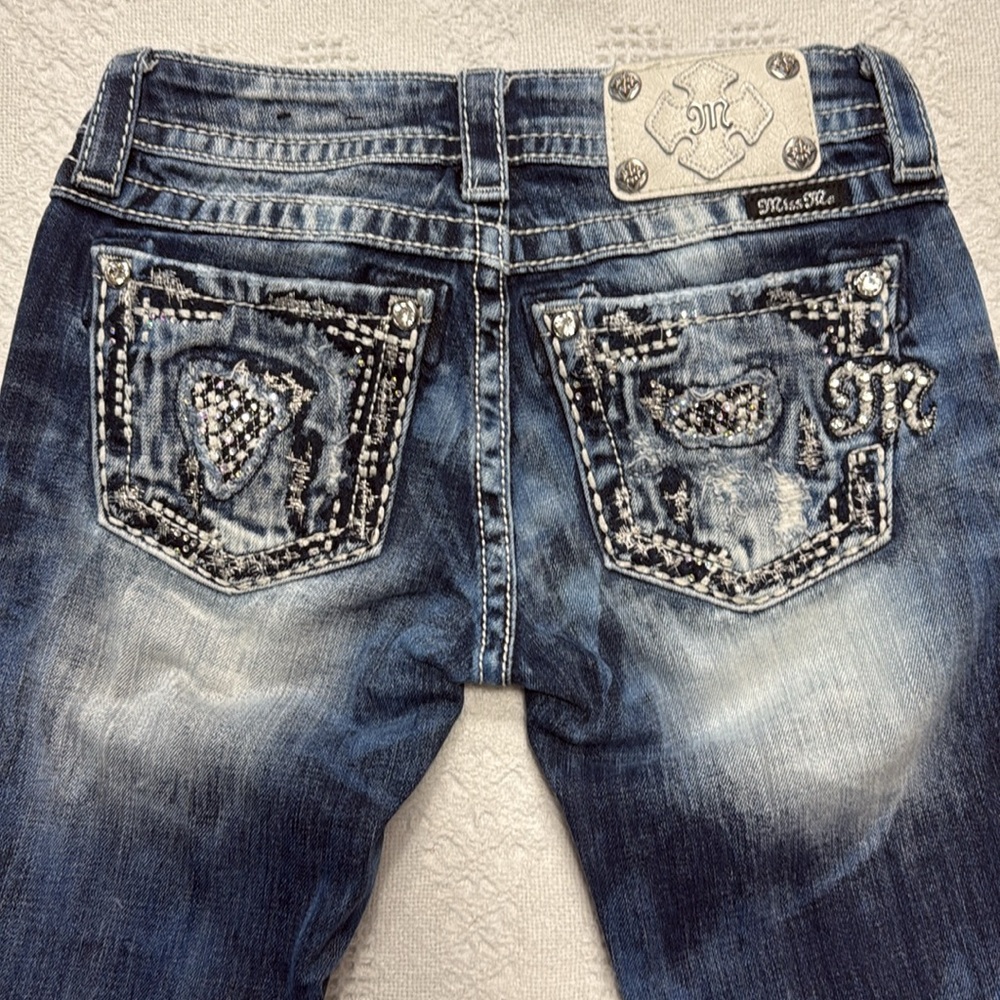 Miss Me Cuffed Straight Embelished Denim Jeans (25)